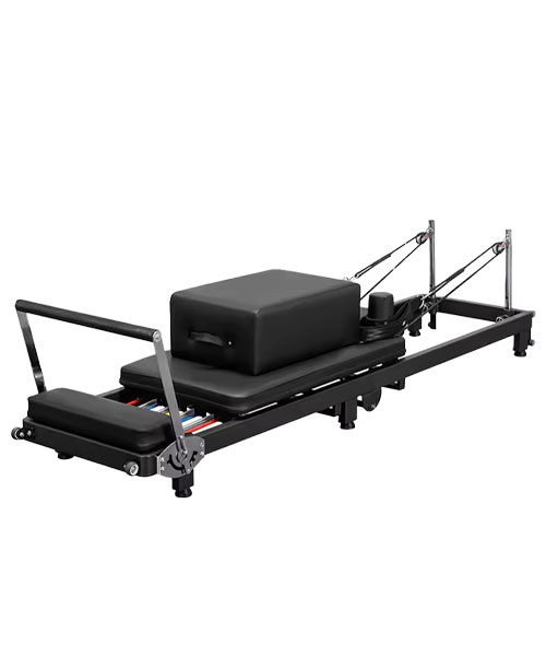 پیلاتس ریفورمر تاشو فلزی (Folding Reformer) | بدنه مشکی مات، همراه با باکس و جامپبورد پیلاتس ریفورمر تاشو فلزی (Folding Reformer) | بدنه مشکی مات، همراه با باکس و جامپبورد